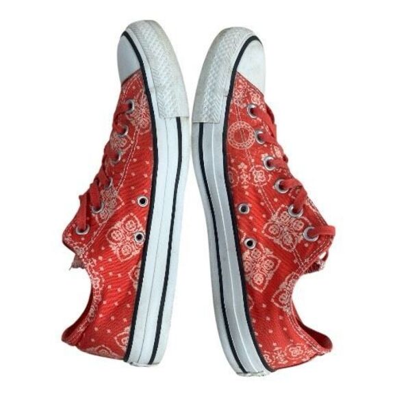 Converse All Stars Women Coral Red Bandana Print Sneakers Size 10 Skateboarding - Picture 4 of 11